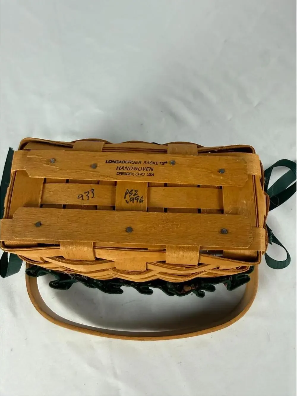 1996 Longaberger Dresden Tour Basket w/Floral Liner & Protector 7L 3.5W 4.75H